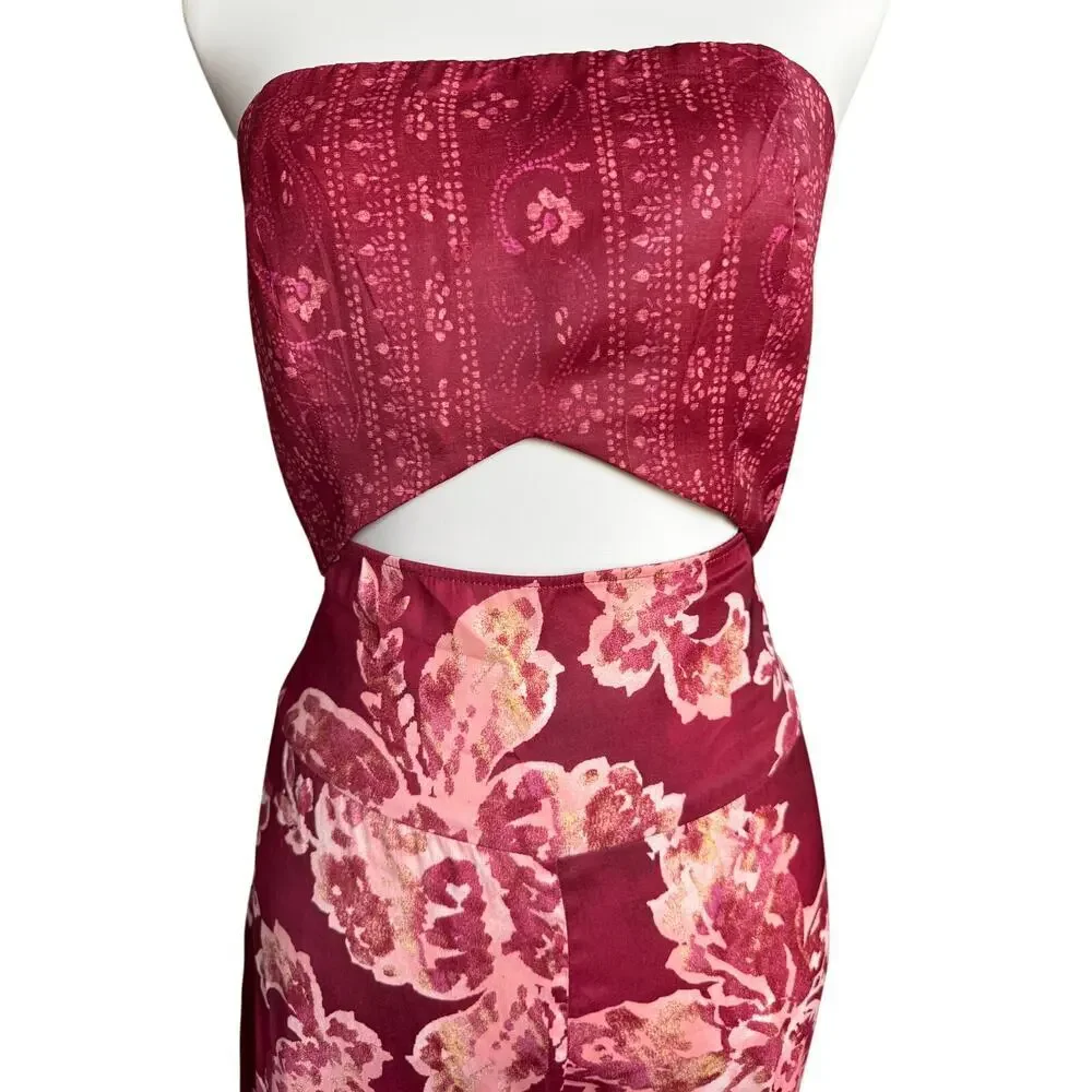 Free People Silky Juliet Jumpsuit Strapless Floral Wide Leg Jumpsuit Size Medium
